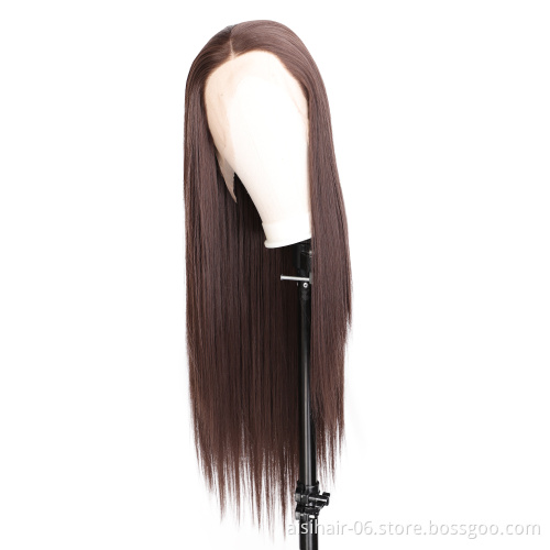 Aisi Hair Wholesale Long Silky Straight Ombre Brown Wig Synthetic Hair Swiss Lace Wig Lace Frontal Wigs For Black Women